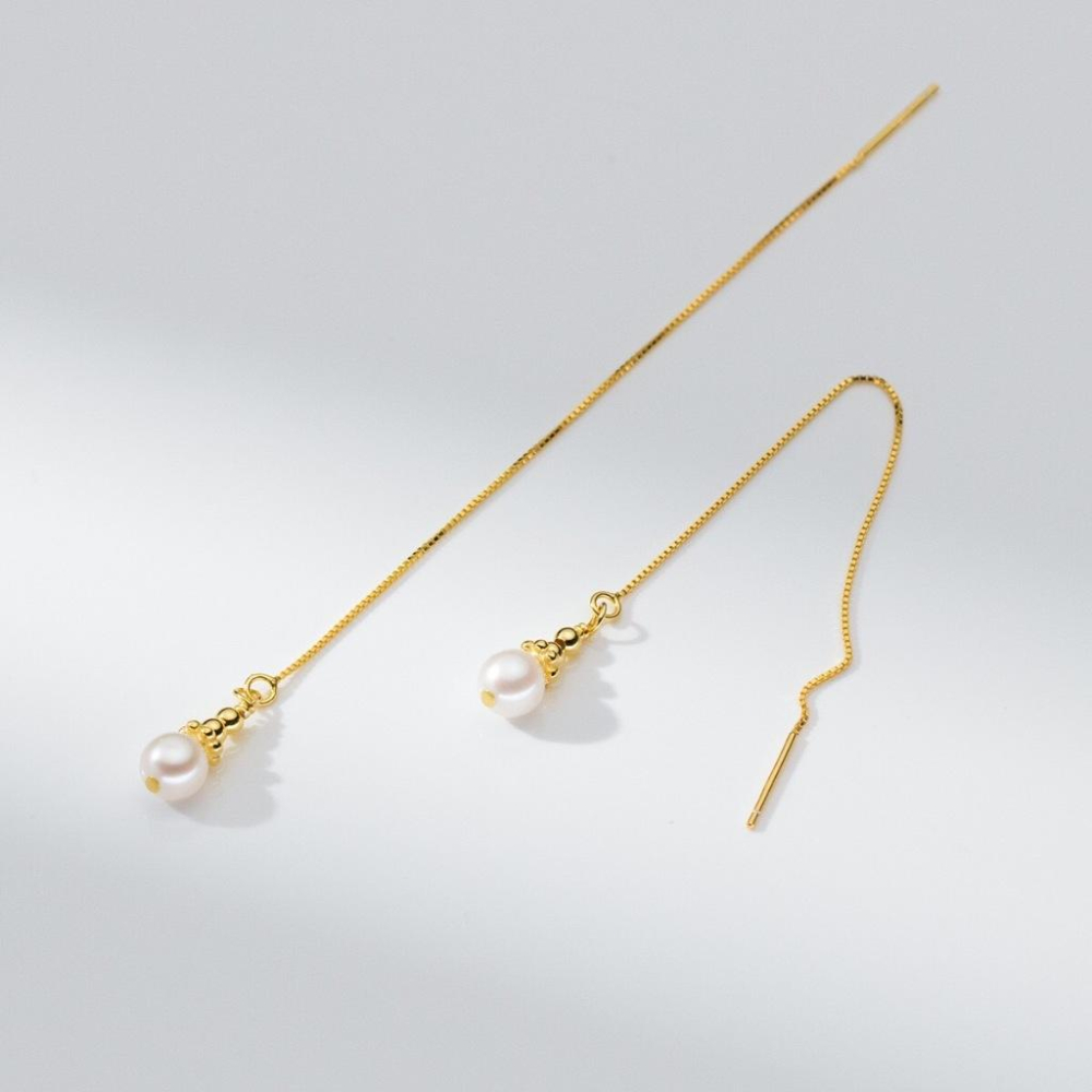 《真愛鍊Cherish 》S925通體純銀天然淡水珠耳環  流蘇耳線墜式天然珍珠長款耀眼迷人 銀樓銀飾-細節圖3