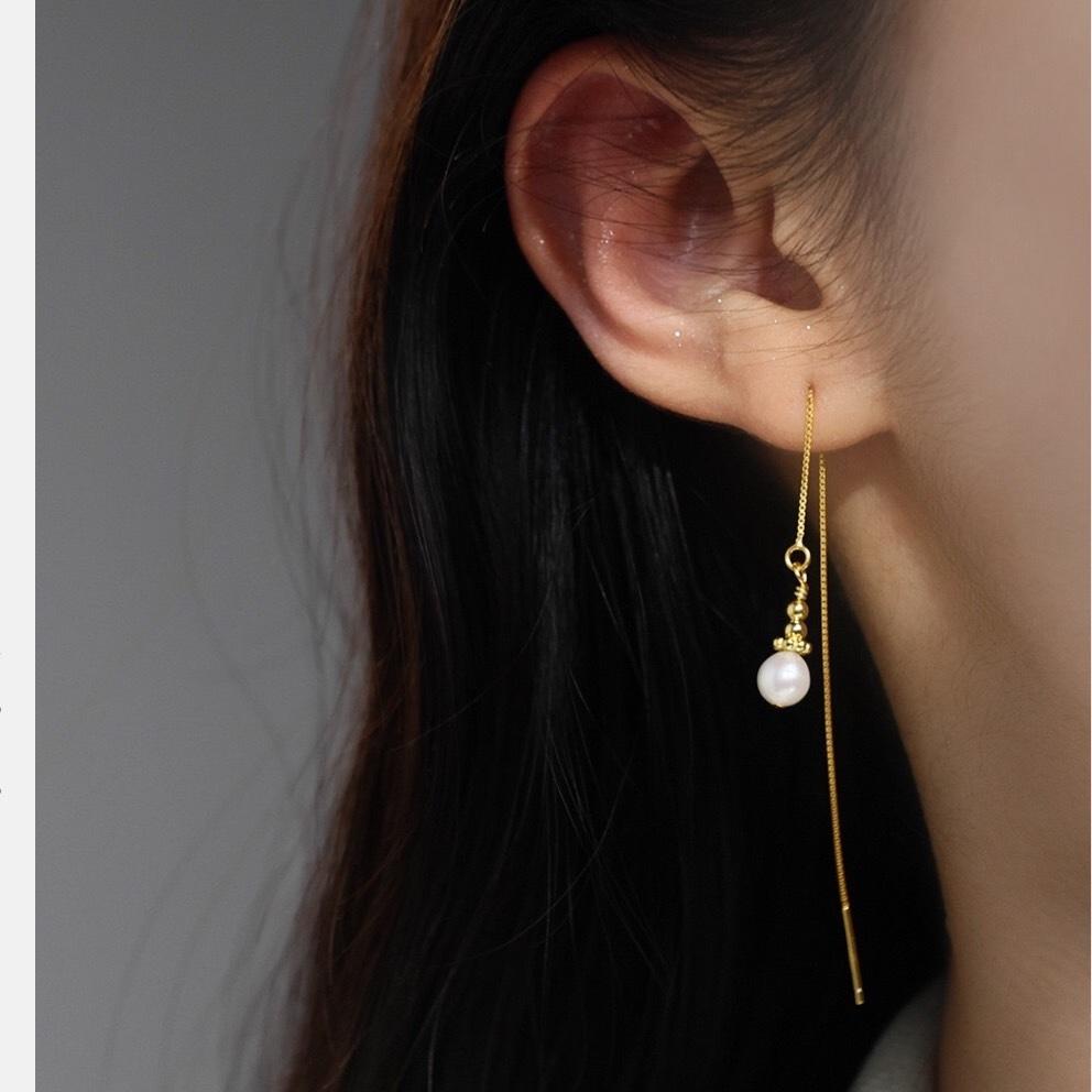 《真愛鍊Cherish 》S925通體純銀天然淡水珠耳環  流蘇耳線墜式天然珍珠長款耀眼迷人 銀樓銀飾-細節圖4