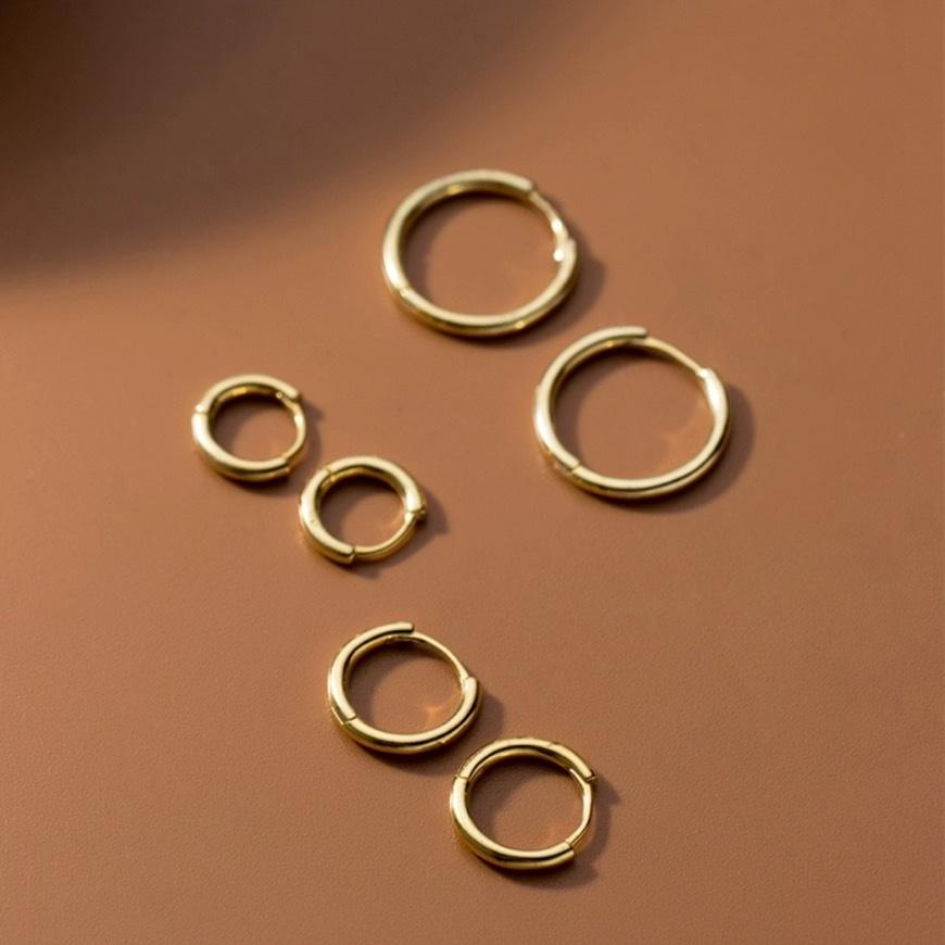 《真愛鍊Cherish 》S925通體純銀耳扣耳環 耳圈圈圈耳環 通體純銀鍍金線條男女耳扣 銀樓銀飾-細節圖5