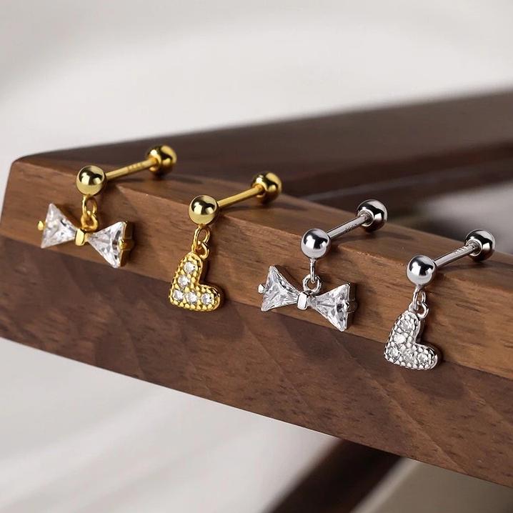 《真愛鍊Cherish 》S999通體足銀純銀轉珠鎖珠耳環 不對稱造型蝴蝶結愛心 螺絲螺紋轉珠耳環 銀樓-細節圖2