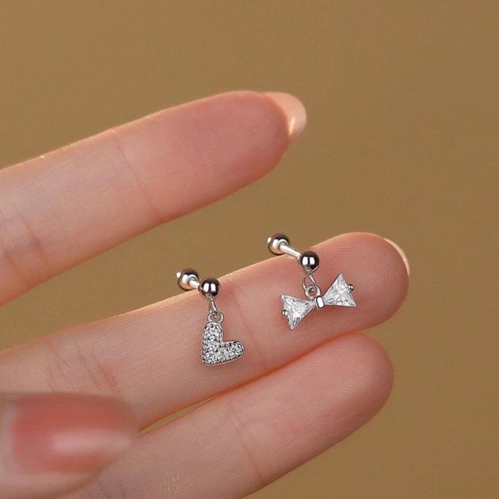 《真愛鍊Cherish 》S999通體足銀純銀轉珠鎖珠耳環 不對稱造型蝴蝶結愛心 螺絲螺紋轉珠耳環 銀樓-細節圖6