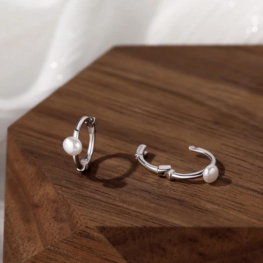 《真愛鍊Cherish 》S999通體足銀天然淡水珠耳扣耳環 圈圈耳環耳圈 小巧有型 銀樓銀飾-細節圖2