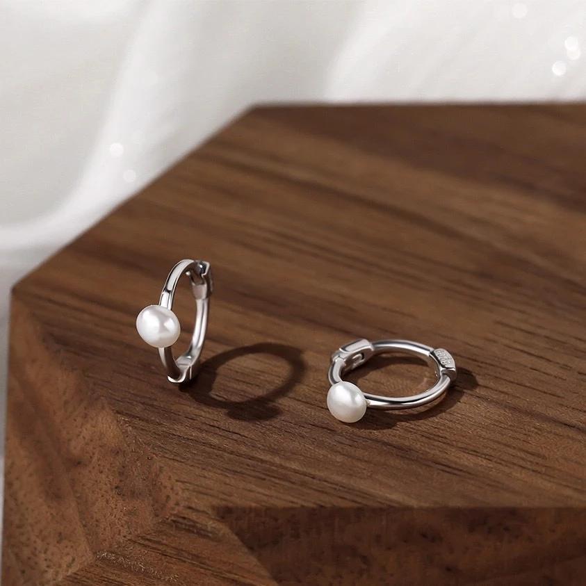 《真愛鍊Cherish 》S999通體足銀天然淡水珠耳扣耳環 圈圈耳環耳圈 小巧有型 銀樓銀飾-細節圖5