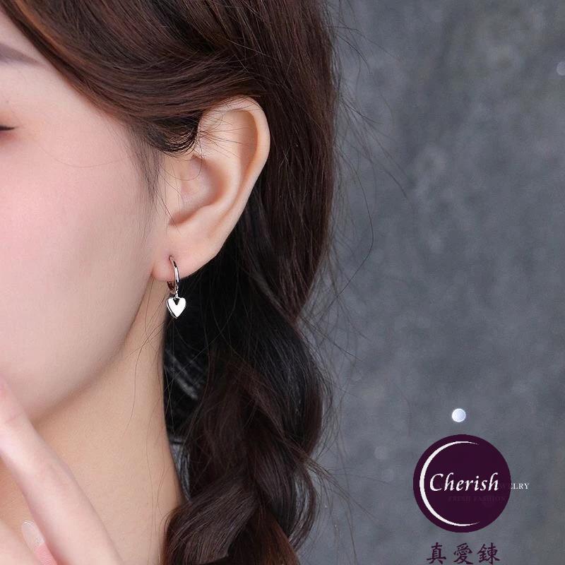 《真愛鍊Cherish 》S925通體純銀耳扣耳環 圈圈耳環 韓式耳圈  銀樓 流蘇愛心造型桃心的樣式-細節圖4