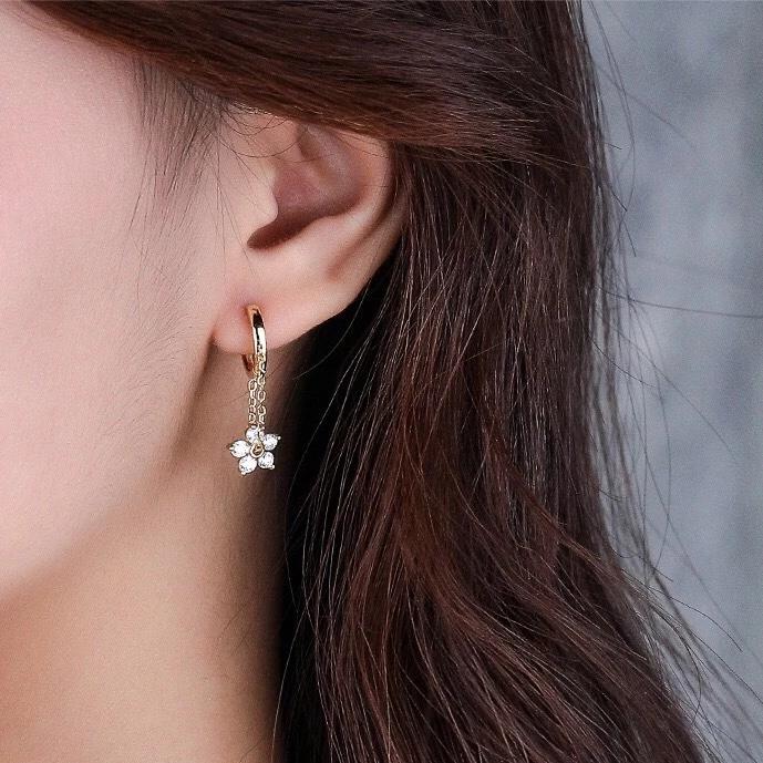 《真愛鍊Cherish 》S925通體純銀耳扣耳環耳圈 櫻花花瓣微鑲鋯石 耳扣圈圈耳環流蘇 銀樓銀飾-細節圖6