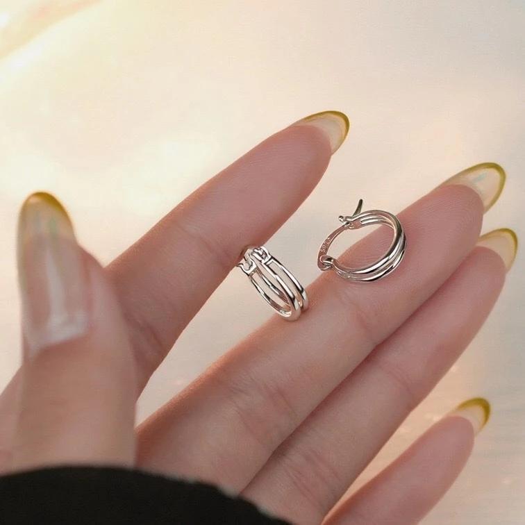 《真愛鍊Cherish 》S925通體純銀耳環耳扣耳圈  雙層圈圈造形時尚流行又特別  銀樓銀飾-細節圖4