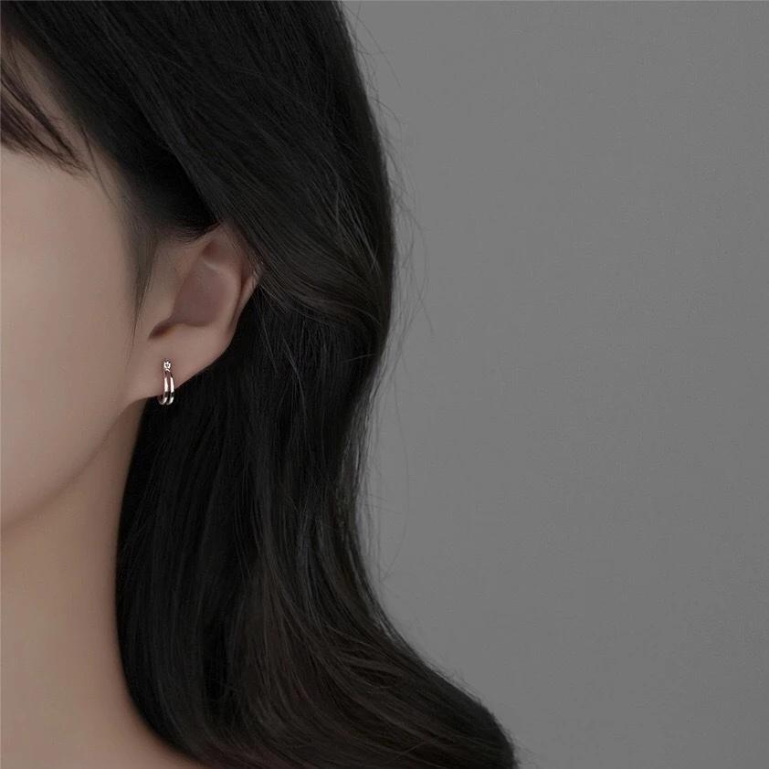 《真愛鍊Cherish 》S925通體純銀耳環耳扣耳圈  雙層圈圈造形時尚流行又特別  銀樓銀飾-細節圖5