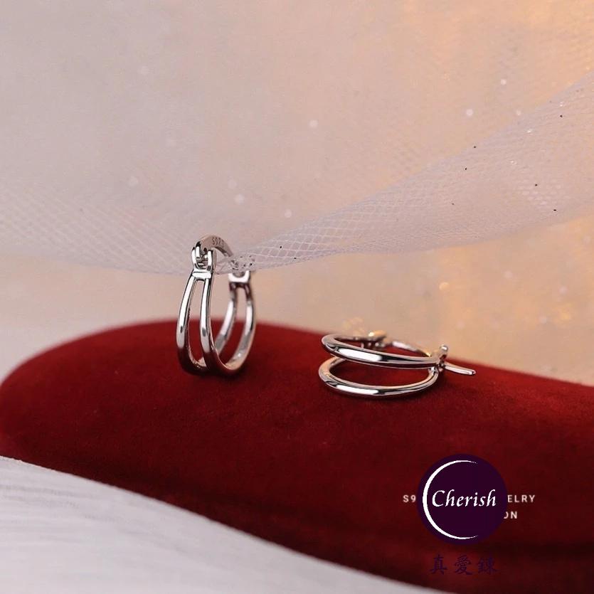 《真愛鍊Cherish 》S925通體純銀耳環耳扣耳圈  雙層圈圈造形時尚流行又特別  銀樓銀飾-細節圖6
