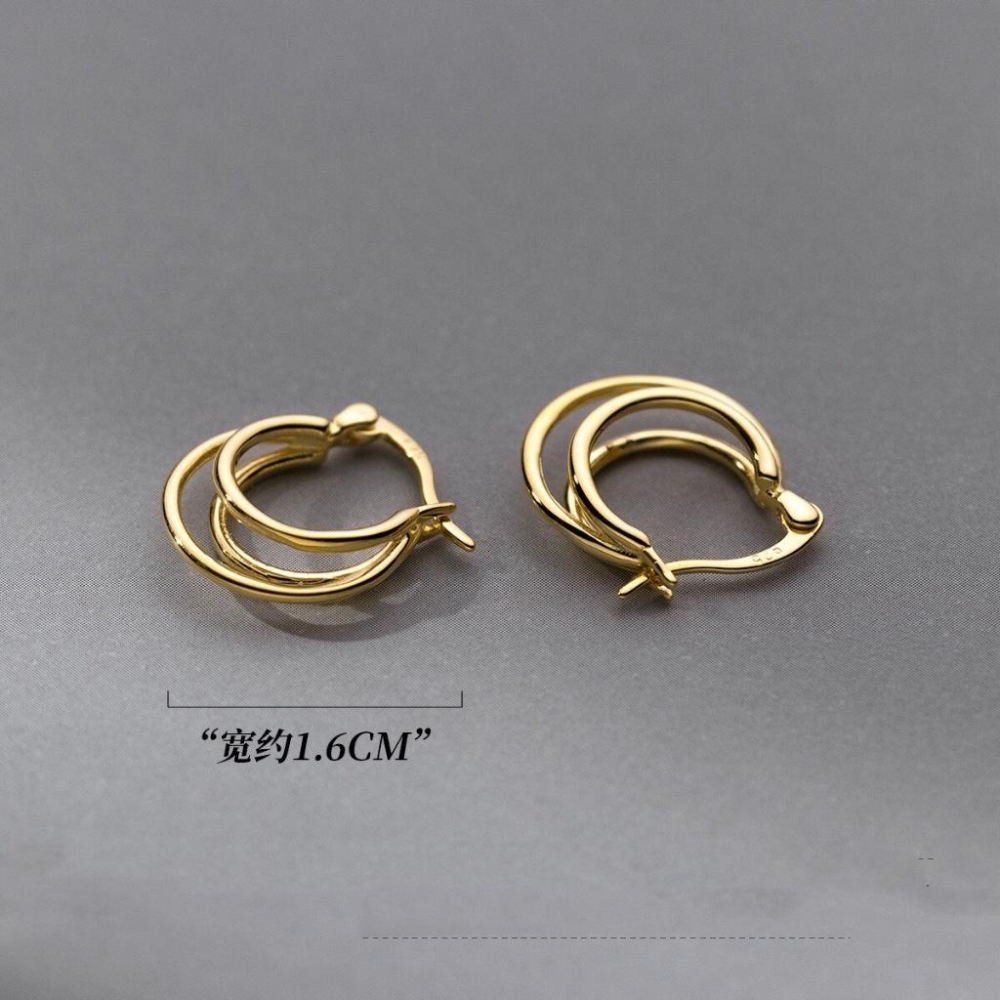 《真愛鍊Cherish 》S925通體純銀耳扣耳環 三層線條圓形時尚設計 耳圈圈圈耳環 通體純銀耳圈 銀樓銀飾-細節圖5