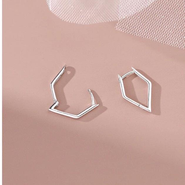 《真愛鍊Cherish 》S925通體純銀耳環 耳圈耳環 耳扣耳環 菱形角度造型 銀樓銀飾-細節圖7