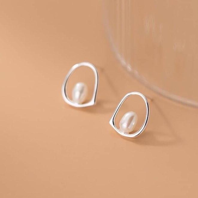《真愛鍊Cherish 》S925通體純銀耳環 天然淡水珠 氣質鏤空幾何造型 天然珍珠 氣質 上班日常配戴-細節圖4