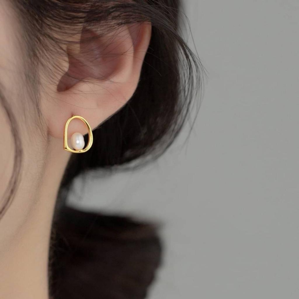 《真愛鍊Cherish 》S925通體純銀耳環 天然淡水珠 氣質鏤空幾何造型 天然珍珠 氣質 上班日常配戴-細節圖6