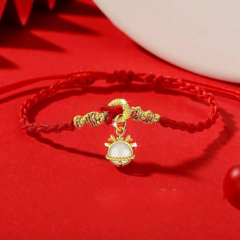《真愛鍊Cherish 》S925通體純銀手作紅繩手鏈 搭配金龍賀歲天然和田玉造型 紅繩 福氣 文創-細節圖2