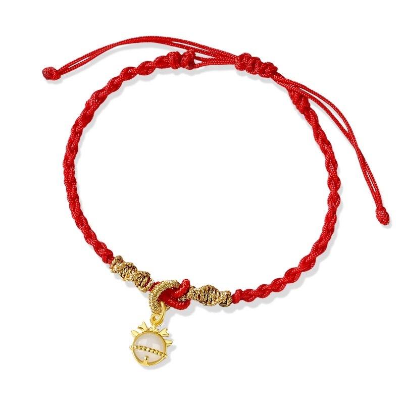 《真愛鍊Cherish 》S925通體純銀手作紅繩手鏈 搭配金龍賀歲天然和田玉造型 紅繩 福氣 文創-細節圖5