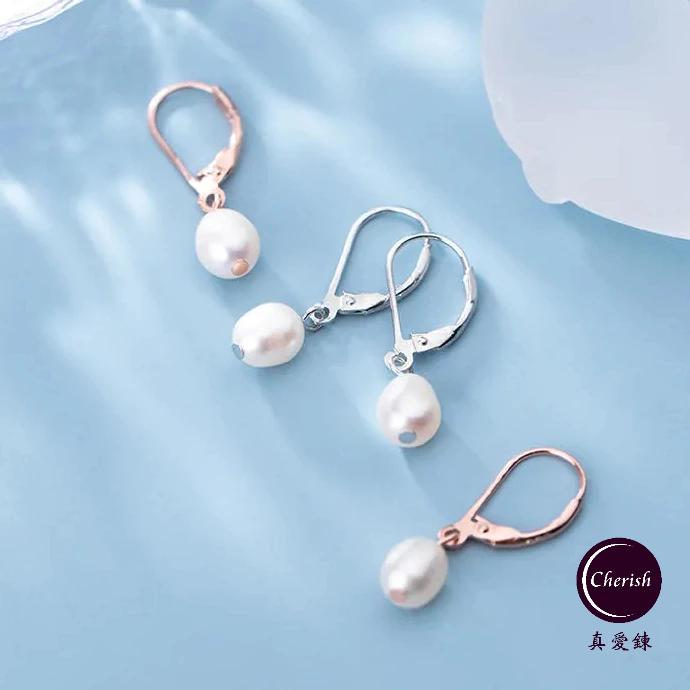《真愛鍊Cherish 》S925純銀天然珍珠耳環 耳扣造型天然淡水珠耳環 純銀耳圈 圈圈耳環 彈簧耳扣-細節圖4