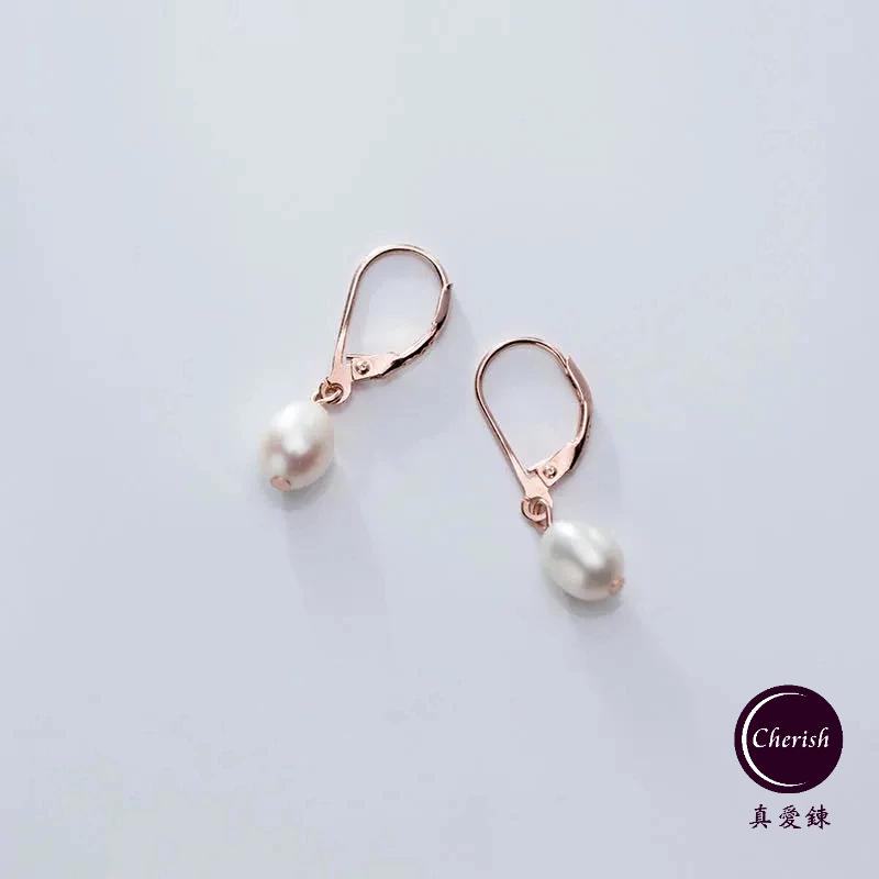 《真愛鍊Cherish 》S925純銀天然珍珠耳環 耳扣造型天然淡水珠耳環 純銀耳圈 圈圈耳環 彈簧耳扣-細節圖5
