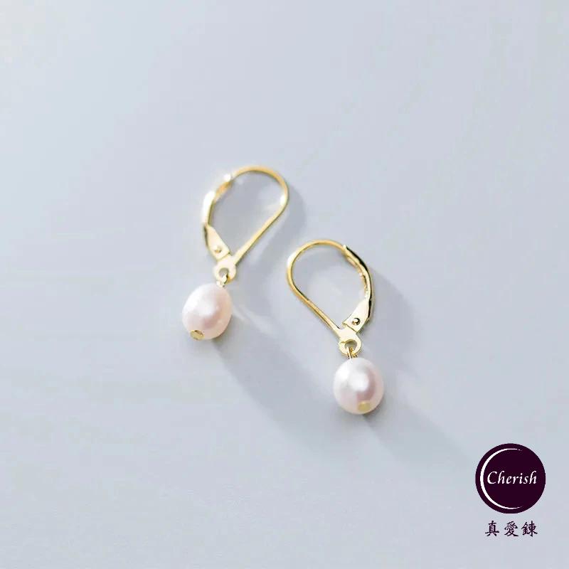 《真愛鍊Cherish 》S925純銀天然珍珠耳環 耳扣造型天然淡水珠耳環 純銀耳圈 圈圈耳環 彈簧耳扣-細節圖6