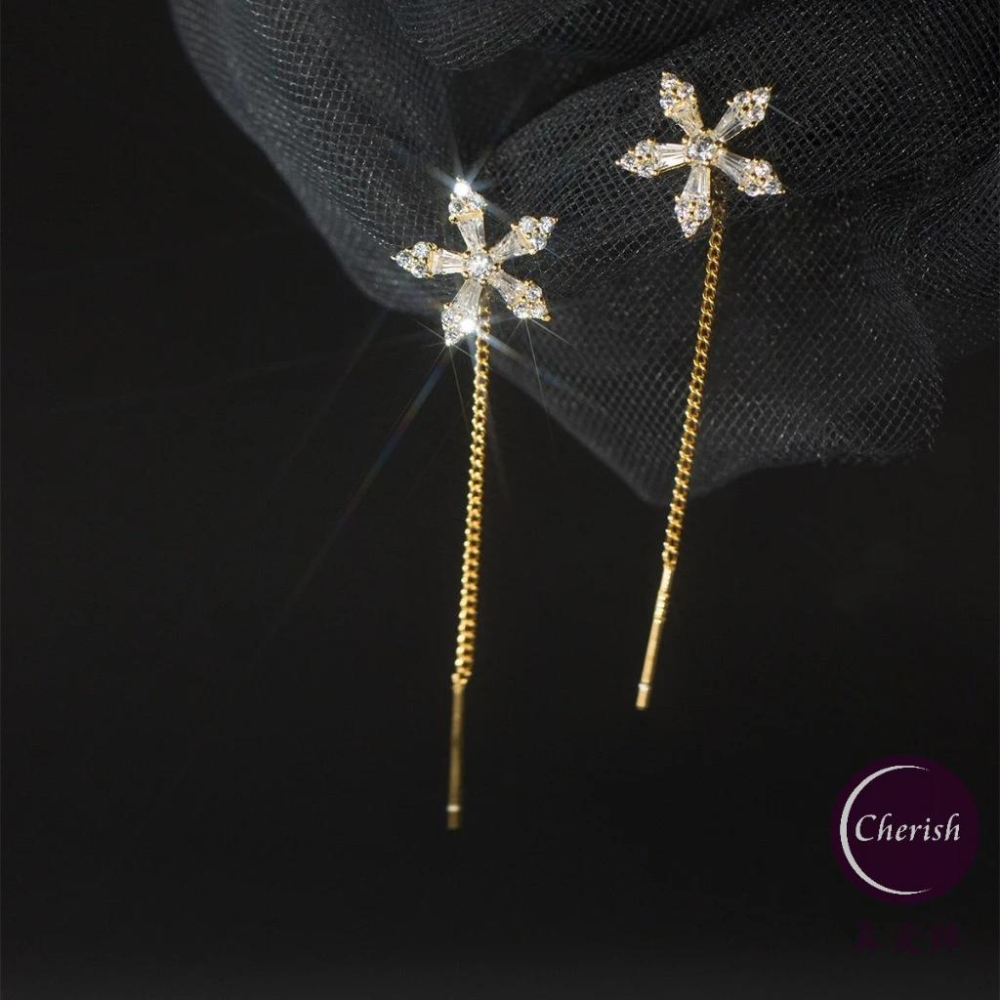 《真愛鍊Cherish》S925通體純銀耳環耳線款  微鑲鋯石花朵造型流蘇 時尚流行 韓版 清新-細節圖3