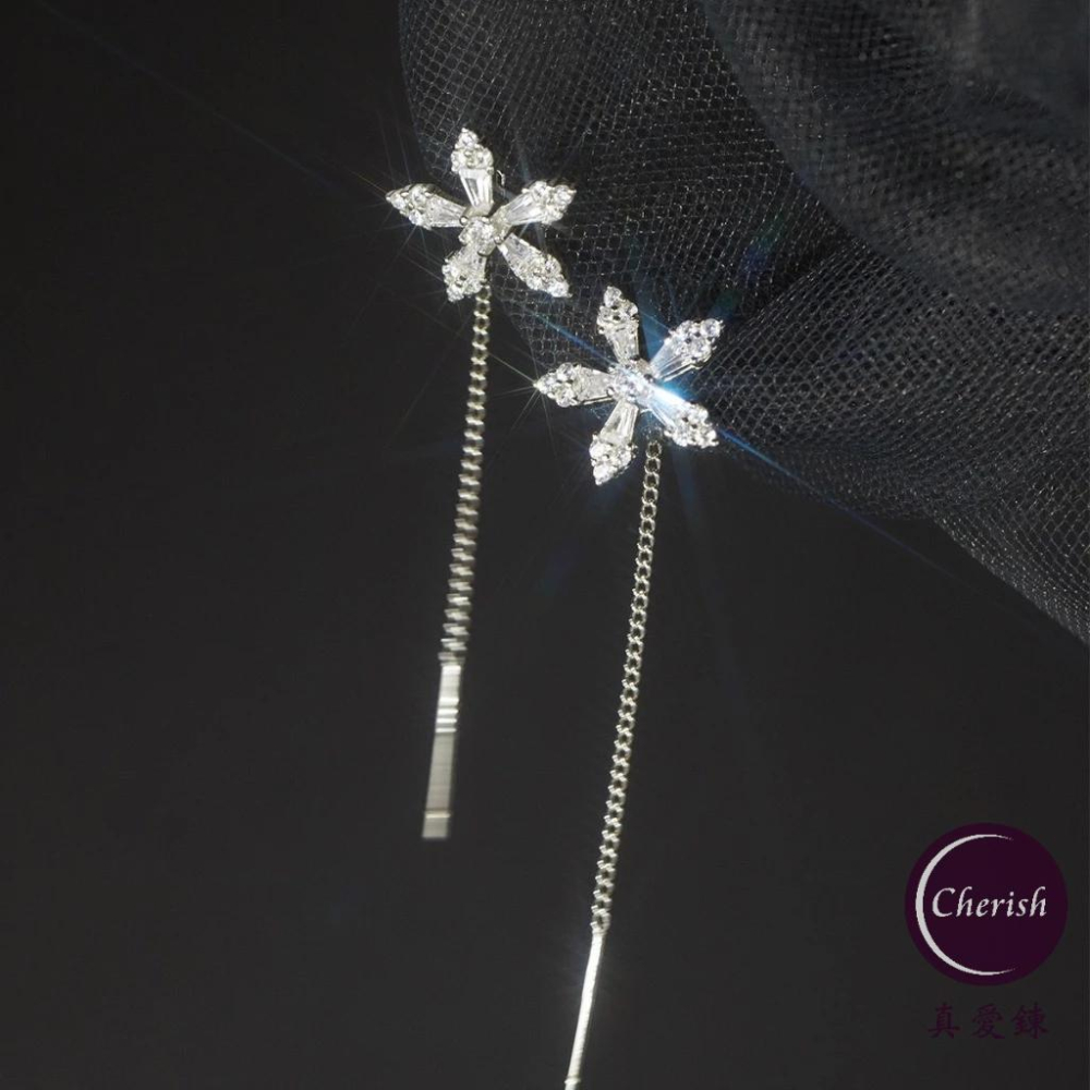 《真愛鍊Cherish》S925通體純銀耳環耳線款  微鑲鋯石花朵造型流蘇 時尚流行 韓版 清新-細節圖5