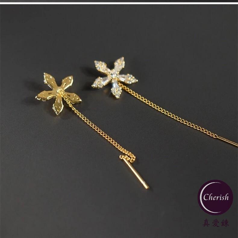 《真愛鍊Cherish》S925通體純銀耳環耳線款  微鑲鋯石花朵造型流蘇 時尚流行 韓版 清新-細節圖6