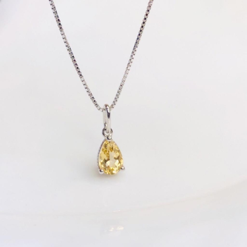 《真愛鍊Cherish 》天然黃水晶S925通體純銀項鍊 花式切割珠寶 天然寶石 水滴型的黃水晶秀氣典雅 珠寶