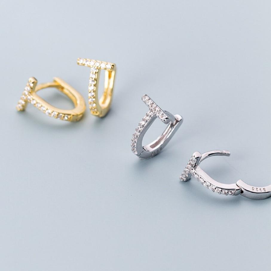 《真愛鍊Cherish 》S925通體純銀耳扣耳環 T字圈圈耳環 鑽圈耳環 耳扣耳環 鑲鑽鋯石耳環 韓版耳圈-細節圖3