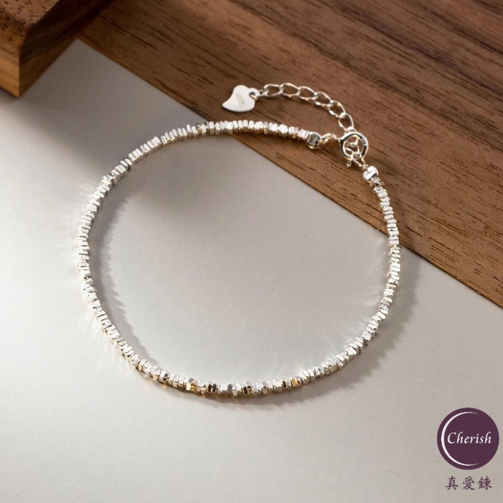 《真愛鍊Cherish》S925通體純銀手鍊兩款  不規則碎銀子富貴銀兩造型  鍊子粗約2mm 流行抖音 時尚韓版 銀樓-細節圖2
