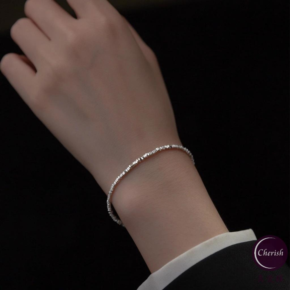 《真愛鍊Cherish》S925通體純銀手鍊兩款  不規則碎銀子富貴銀兩造型  鍊子粗約2mm 流行抖音 時尚韓版 銀樓-細節圖5