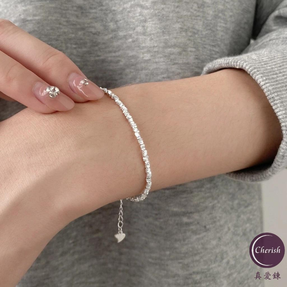 《真愛鍊Cherish》S925通體純銀手鍊兩款  不規則碎銀子富貴銀兩造型  鍊子粗約2mm 流行抖音 時尚韓版 銀樓-細節圖7