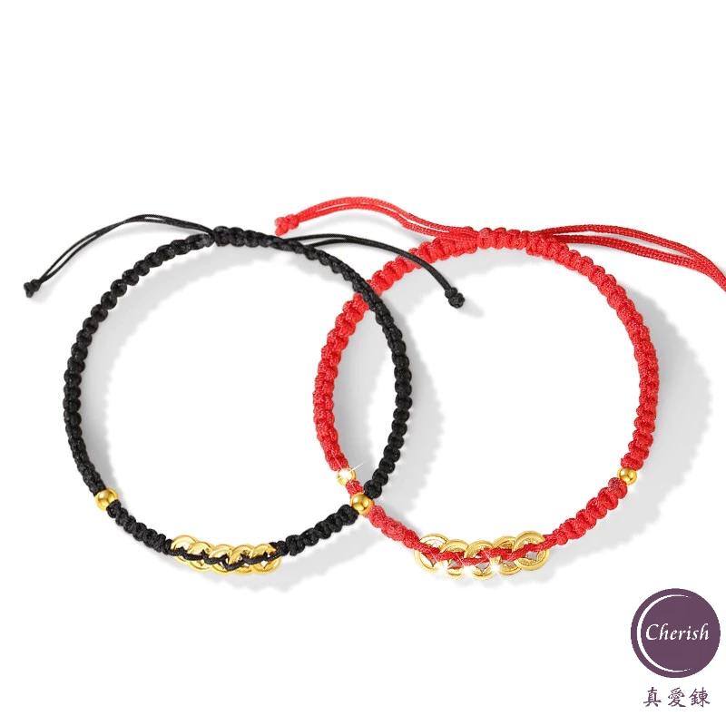 《真愛鍊Cherish 》手作S925通體純銀錢幣紅繩黑繩系列  配件都是S925通體純銀外鍍金  可以自己調整尺寸-細節圖3