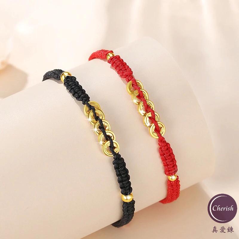 《真愛鍊Cherish 》手作S925通體純銀錢幣紅繩黑繩系列  配件都是S925通體純銀外鍍金  可以自己調整尺寸-細節圖5