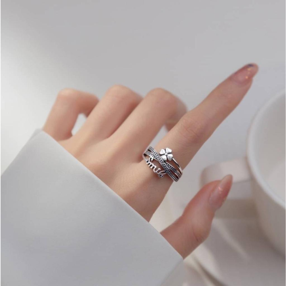 《真愛鍊Cherish 》S925通體純銀戒指 花朵造型微笑Smile  泰銀色戒指 特色十足-細節圖3