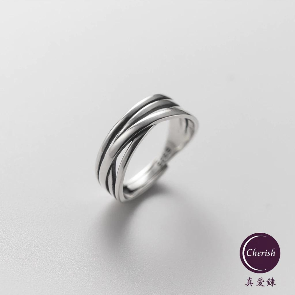 《真愛鍊Cherish 》S925通體純銀戒指 做成復古線條風  略帶有泰銀色-細節圖5
