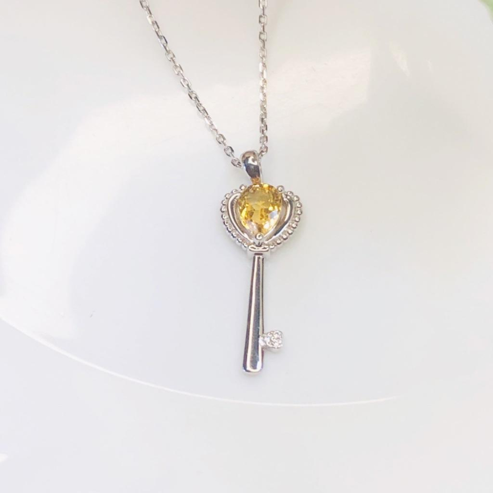 《真愛鍊Cherish 》天然黃水晶S925通體純銀項鍊 鑰匙的樣式梨形角度黃水晶 花式切割珠寶 寶石 天然寶石-細節圖3
