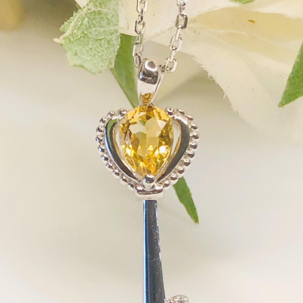 《真愛鍊Cherish 》天然黃水晶S925通體純銀項鍊 鑰匙的樣式梨形角度黃水晶 花式切割珠寶 寶石 天然寶石-細節圖6
