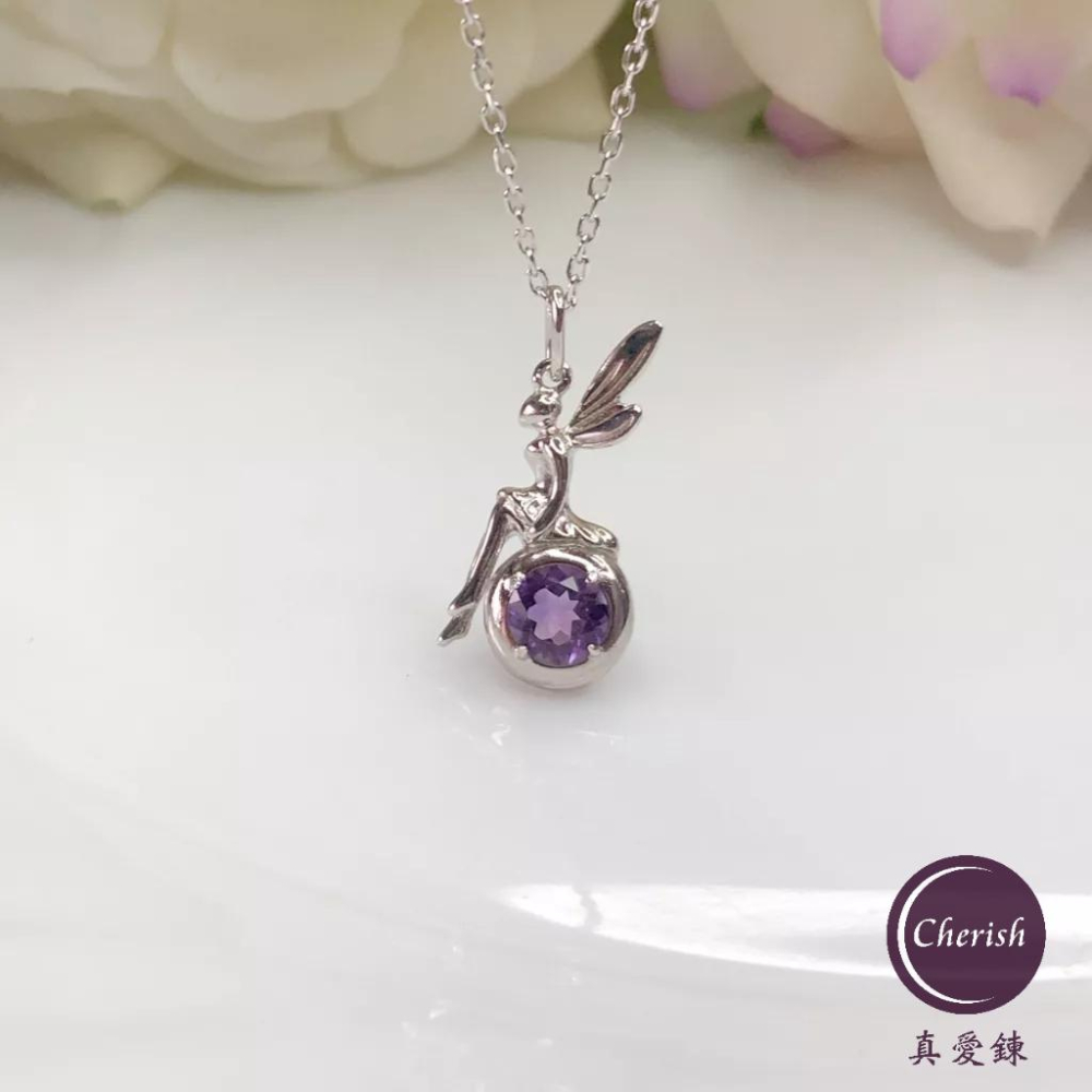 《真愛鍊Cherish 》天然紫水晶S925通體純銀項鍊 紫水晶 完美 天然色 切割面  精緻微鑲珠寶 花式切割 寶石-細節圖3
