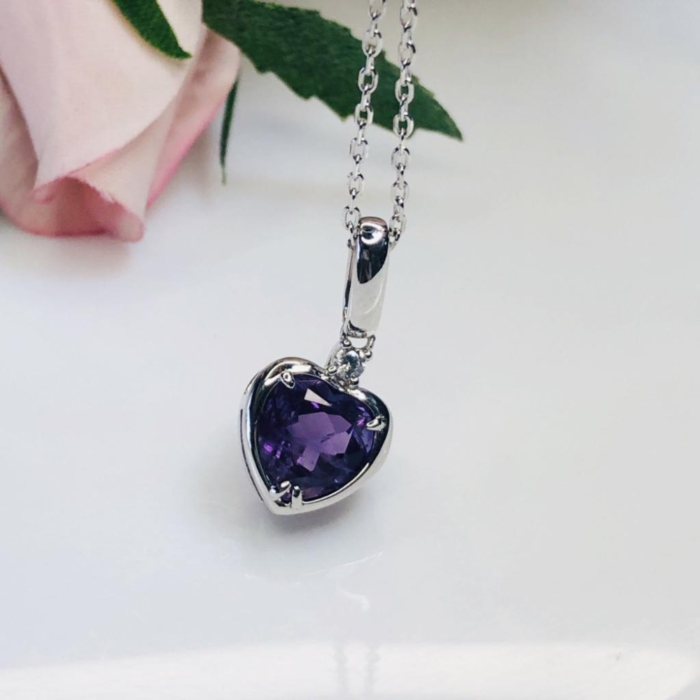 《真愛鍊Cherish 》天然紫水晶S925通體純銀項鍊 能量寶石 輕珠寶 花式切割 天然寶石-細節圖2