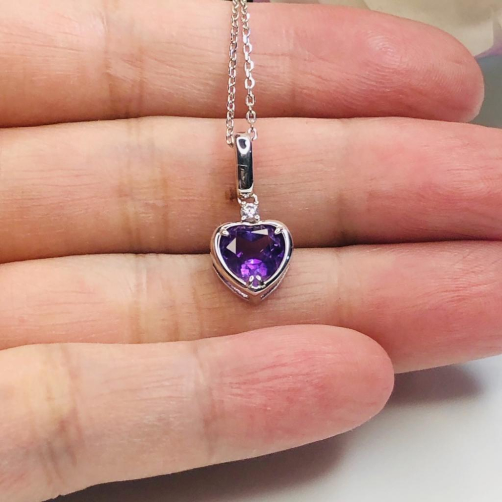 《真愛鍊Cherish 》天然紫水晶S925通體純銀項鍊 能量寶石 輕珠寶 花式切割 天然寶石-細節圖3