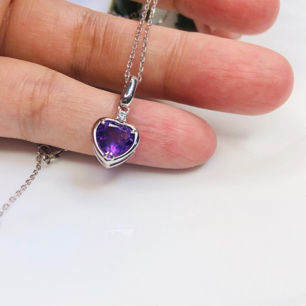 《真愛鍊Cherish 》天然紫水晶S925通體純銀項鍊 能量寶石 輕珠寶 花式切割 天然寶石-細節圖4