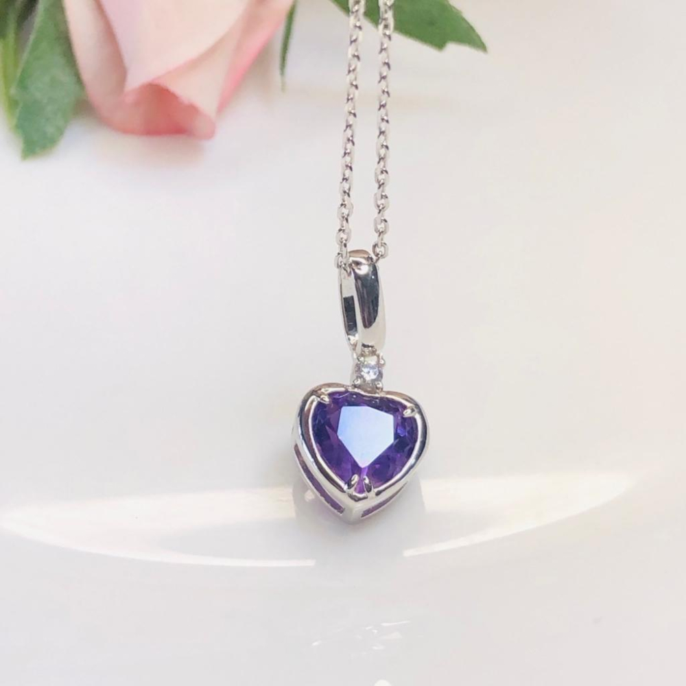 《真愛鍊Cherish 》天然紫水晶S925通體純銀項鍊 能量寶石 輕珠寶 花式切割 天然寶石-細節圖5