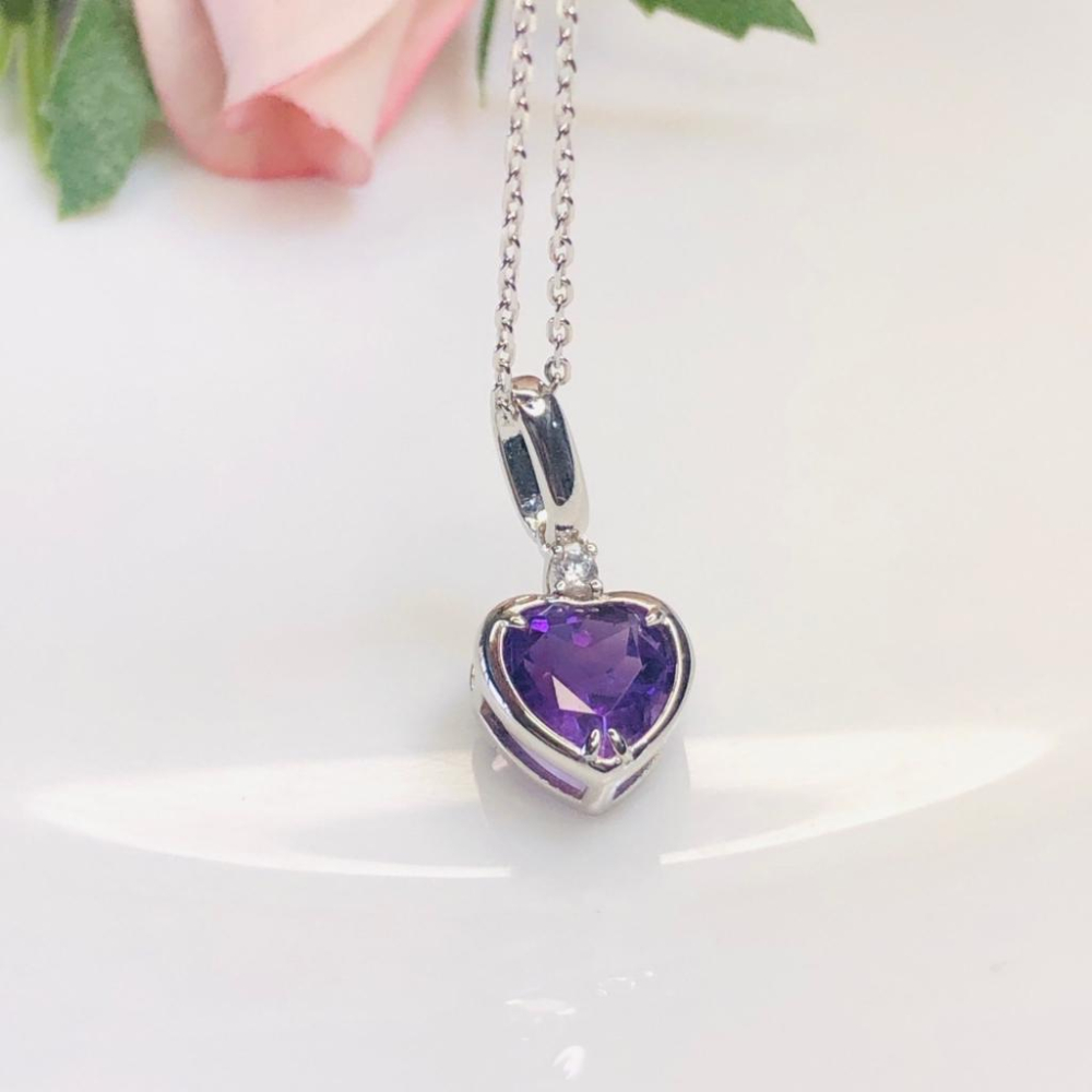 《真愛鍊Cherish 》天然紫水晶S925通體純銀項鍊 能量寶石 輕珠寶 花式切割 天然寶石-細節圖6