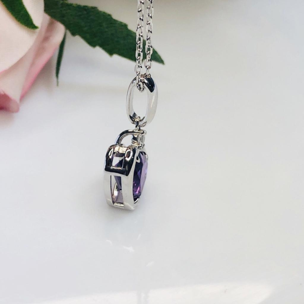 《真愛鍊Cherish 》天然紫水晶S925通體純銀項鍊 能量寶石 輕珠寶 花式切割 天然寶石-細節圖7