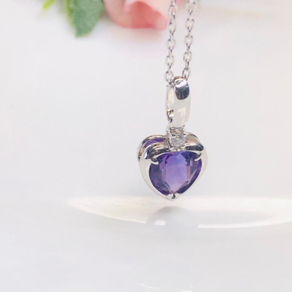 《真愛鍊Cherish 》天然紫水晶S925通體純銀項鍊 能量寶石 輕珠寶 花式切割 天然寶石-細節圖8