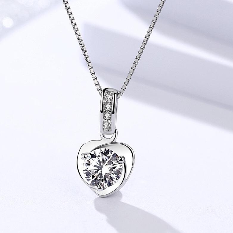 《真愛鍊Cherish 》S925通體純銀項鍊 鑲嵌精美鋯石愛心立體造型 銀飾銀樓-細節圖2