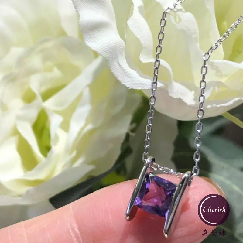 《真愛鍊Cherish 》天然紫水晶S925通體純銀項鍊  精緻微鑲珠寶  天然水晶 花世切割 能量 寶石-細節圖3