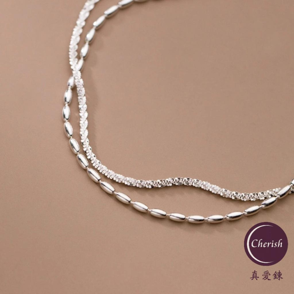 《真愛鍊Cherish 》S925通體純銀腳鍊腳鏈 滿天星搭配豆豆雙層造型 迷人的足踝光彩 銀樓銀飾-細節圖4