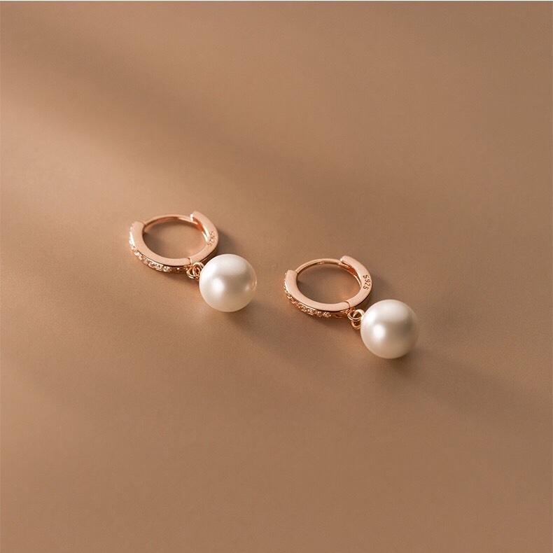 《真愛鍊Cherish 》S925通體純銀耳扣耳環耳圈 微鑲鋯石短流蘇貝珠 耳扣耳圈圈圈耳環 銀樓銀飾-細節圖2