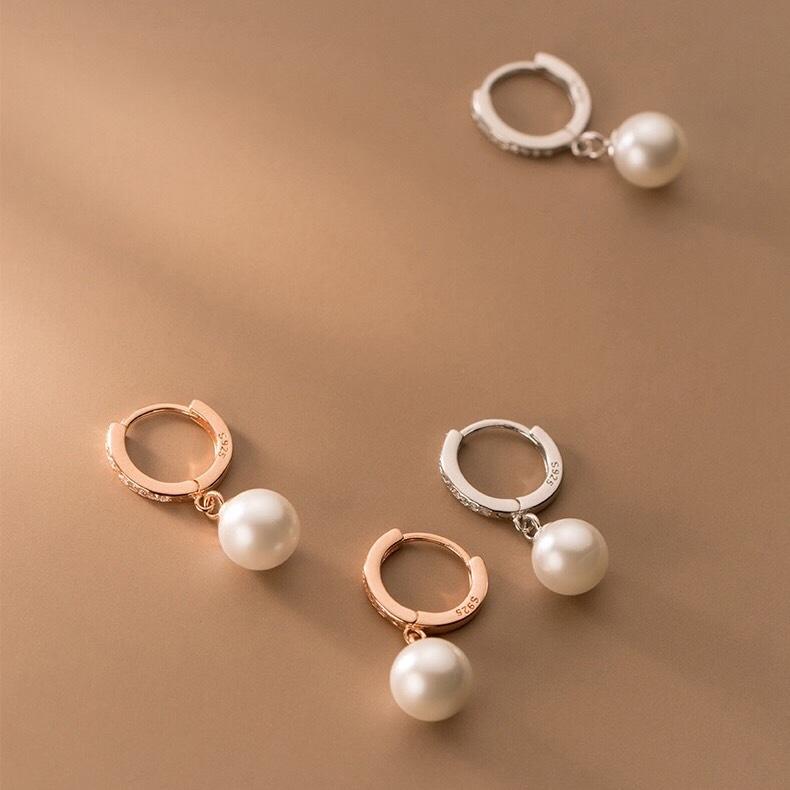 《真愛鍊Cherish 》S925通體純銀耳扣耳環耳圈 微鑲鋯石短流蘇貝珠 耳扣耳圈圈圈耳環 銀樓銀飾-細節圖3