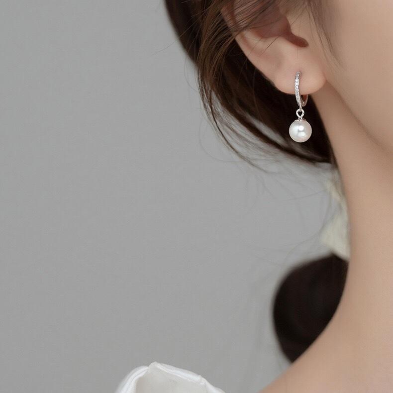 《真愛鍊Cherish 》S925通體純銀耳扣耳環耳圈 微鑲鋯石短流蘇貝珠 耳扣耳圈圈圈耳環 銀樓銀飾-細節圖4