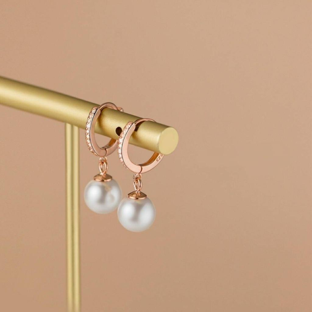 《真愛鍊Cherish 》S925通體純銀耳扣耳環耳圈 微鑲鋯石短流蘇貝珠 耳扣耳圈圈圈耳環 銀樓銀飾-細節圖6